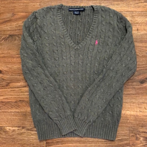Ralph Lauren Sweaters - RALPH LAUREN SPORT Gray V-Neck Cable Knit Sweater